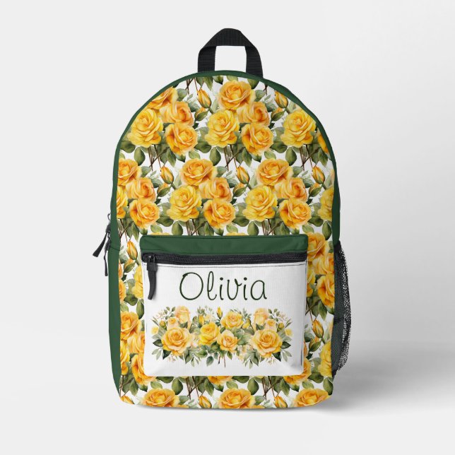 Chic Yellow Roses Printed Backpack (Front)