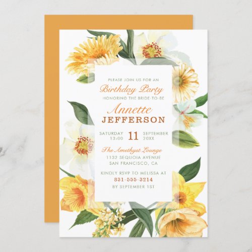 Chic Yellow Spring Anemones Floral Birthday Party  Invitation