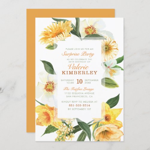 Chic Yellow Spring Daisies Floral Surprise Party Invitation
