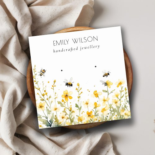 Chic Yellow Spring Wildflower Bee Earring Display Square Business Card
