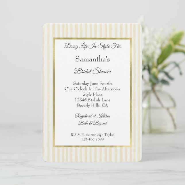 Chic Yellow Stripes Bridal Shower   Invitation (Standing Front)