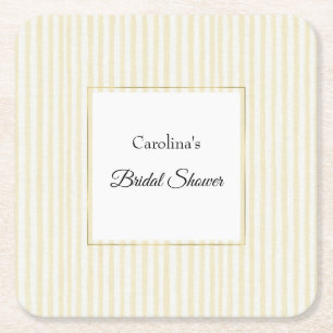 Chic Yellow Stripes Bridal Shower Square Paper Coaster