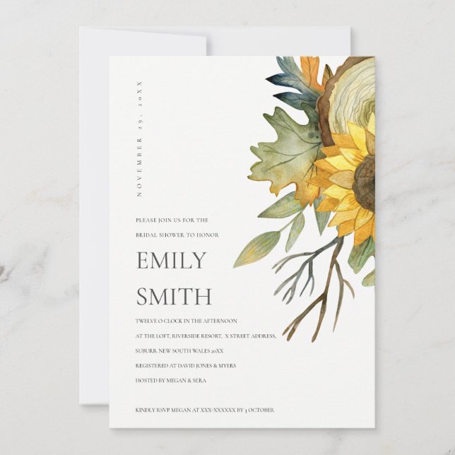 CHIC YELLOW SUNFLOWER FLORAL BRIDAL SHOWER INVITE (Front)