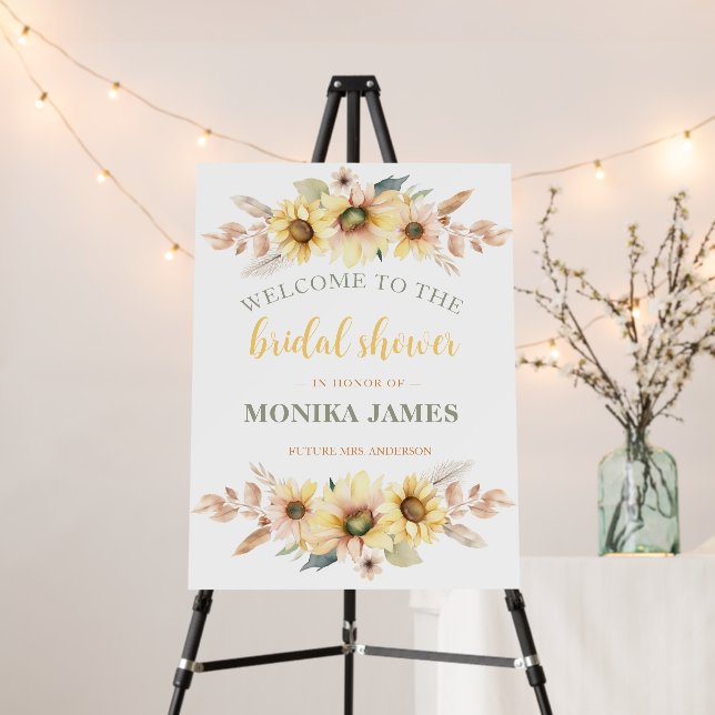 Chic Yellow Sunflower Floral Bridal Shower Welcome Foam Board (In Situ (Stand))