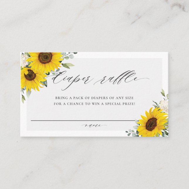 Chic Yellow Sunflower Floral Diaper Raffle Ticket  Enclosure Card (Front)