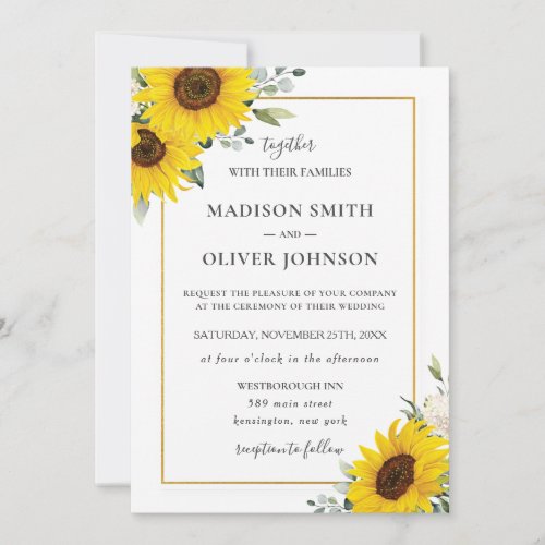 Chic Yellow Sunflower Floral Gold Wedding   Invita Invitation