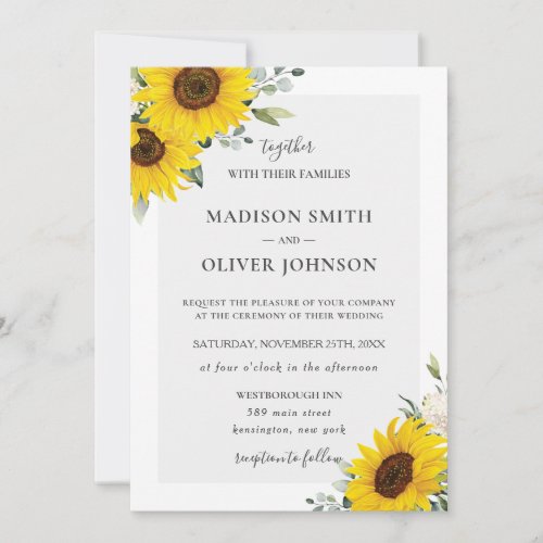 Chic Yellow Sunflower Floral Wedding   Invitation