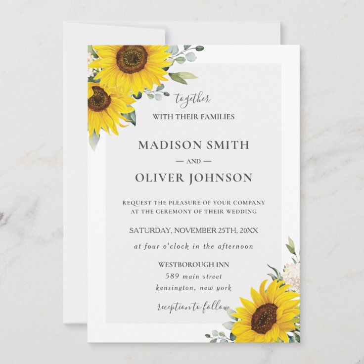 Chic Yellow Sunflower Floral Wedding Invitation | Zazzle