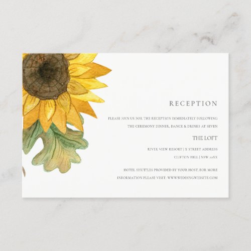 CHIC YELLOW SUNFLOWER WATERCOLOR FLORAL RECEPTION ENCLOSURE CARD