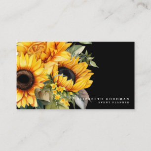 Chic Yellow Sunflowers Black Business Cards