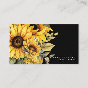 Chic Yellow Sunflowers Black Business Cards