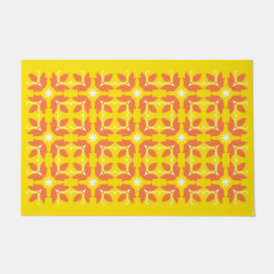 Chic Yellow Tile Flowers Pattern Large Door Mat