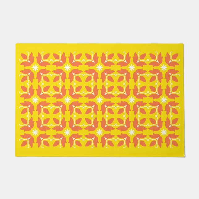 Chic Yellow Tile Flowers Pattern Large Door Mat (Front)