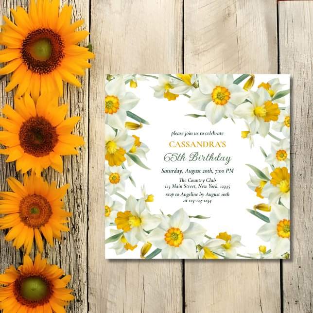 Chic Yellow White Daffodil Floral Birthday  Invitation (Creator Uploaded)