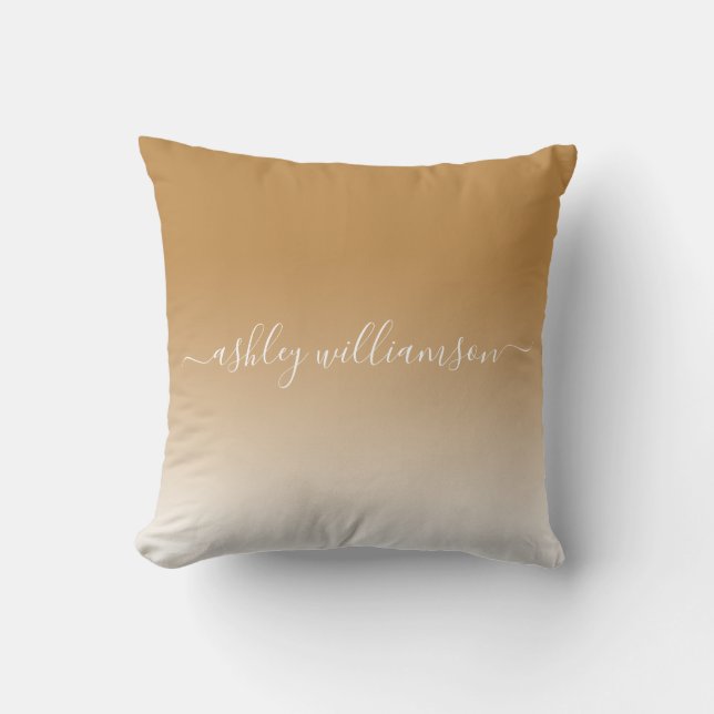 Chic Yellow White Ombre Effect Monogram Name Throw Pillow (Front)
