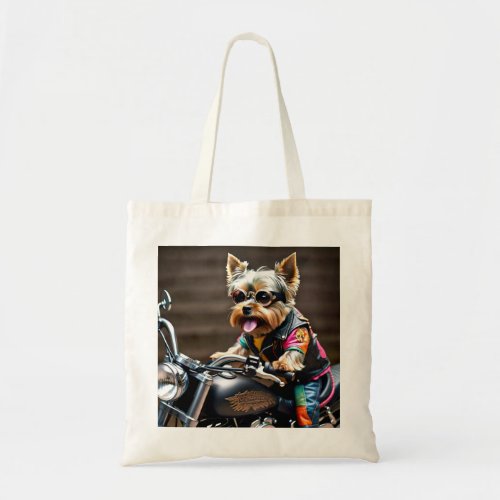 Chic Yorkie on a Motorcycle Tote Bag