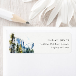 Chic Yosemite National Park CA Watercolor Address Label
