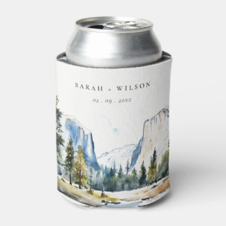 Chic Yosemite National Park CA Watercolor Wedding Can Cooler