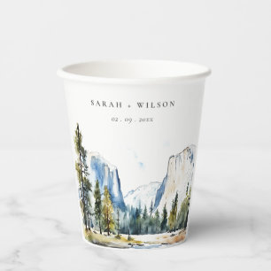 Chic Yosemite National Park CA Watercolor Wedding Paper Cups