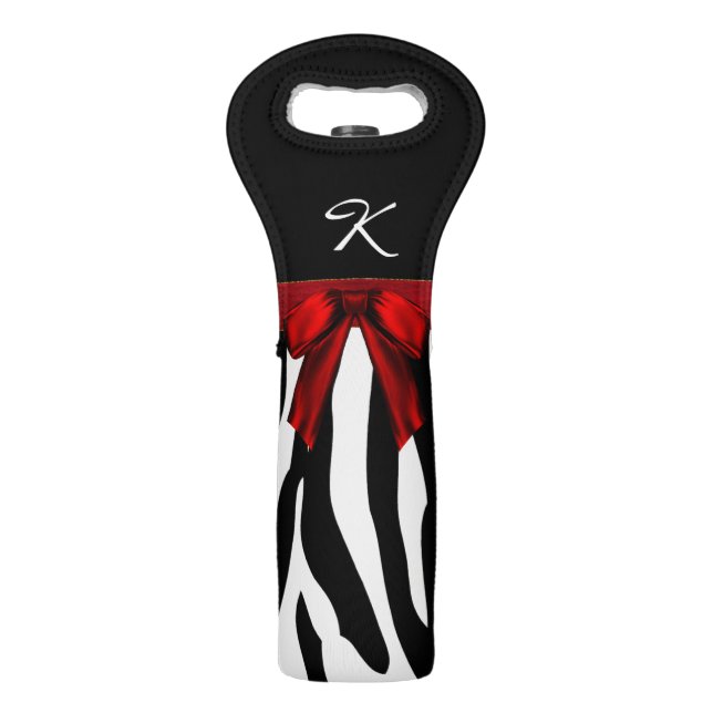 Chic Zebra Animal Print Monogrammed Wine Tote (Front)