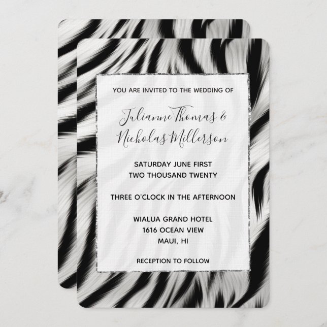 Chic Zebra Animal Print Wedding Invitation (Front/Back)