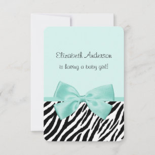 Chic Zebra Aqua Mint Ribbon Girl Baby Shower Invitation