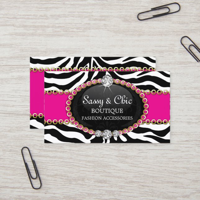 Chic Zebra Fashion Accessory and Jewelry Business Card (Front/Back In Situ)