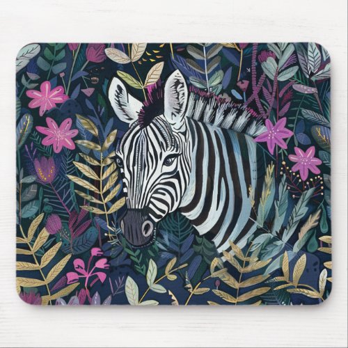 Chic zebra floral mouse pad