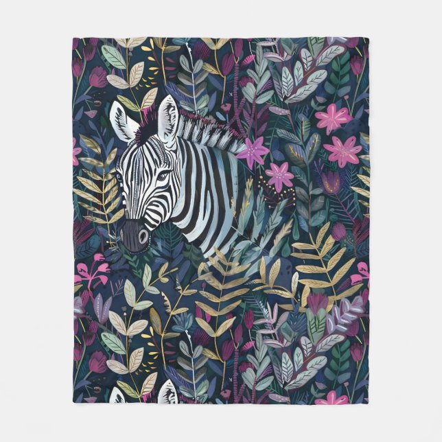 Chic zebra foliage fleece blanket (Front)