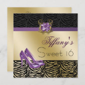 chic zebra gold purple Sweet Sixteen party Invites (Front/Back)