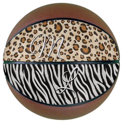 Chic Zebra Leopard Animal Print Girls Initials Basketball