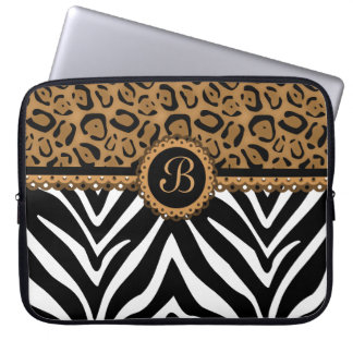 Chic Zebra Leopard Lace Monogram Laptop Sleeve