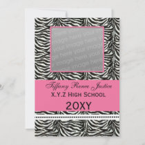 chic zebra pink Graduation photo Invitation