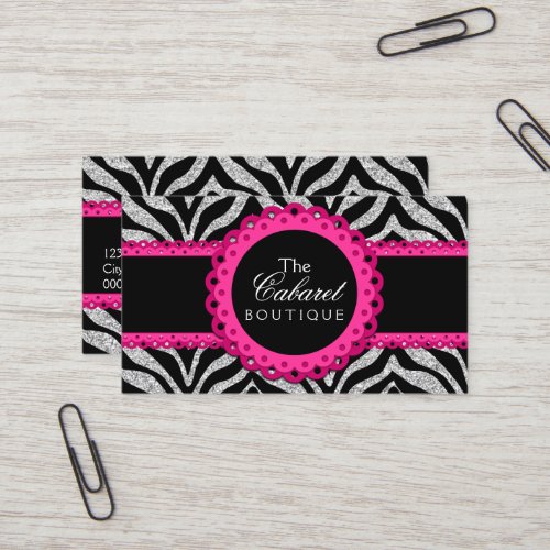 Chic Zebra Pink Lace Fashion Jewelry Boutique Business Card