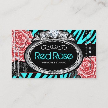 Chic Zebra Print And Vintage Roses Business Cards by colourfuldesigns at Zazzle