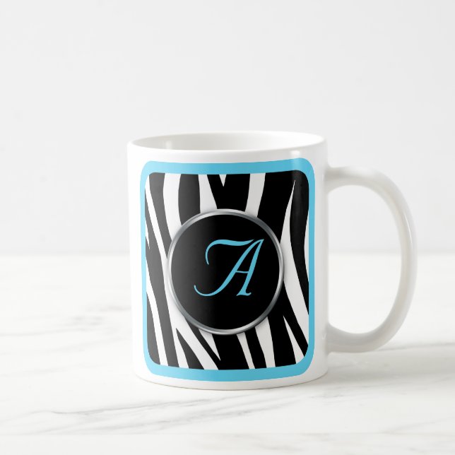 Chic Zebra Print Aqua Blue Monogram mug (Right)