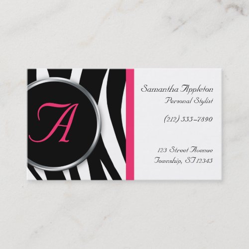 Chic Zebra Print Berry Monogram Business Cards
