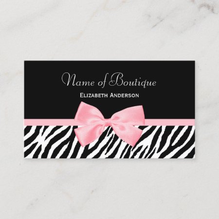Chic Zebra Print Boutique Light True Pink Ribbon Business Card