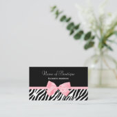 Chic Zebra Print Boutique Light True Pink Ribbon Business Card (Standing Front)