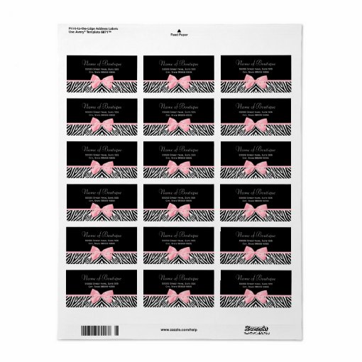 Chic Zebra Print Boutique Light True Pink Ribbon Label | Zazzle