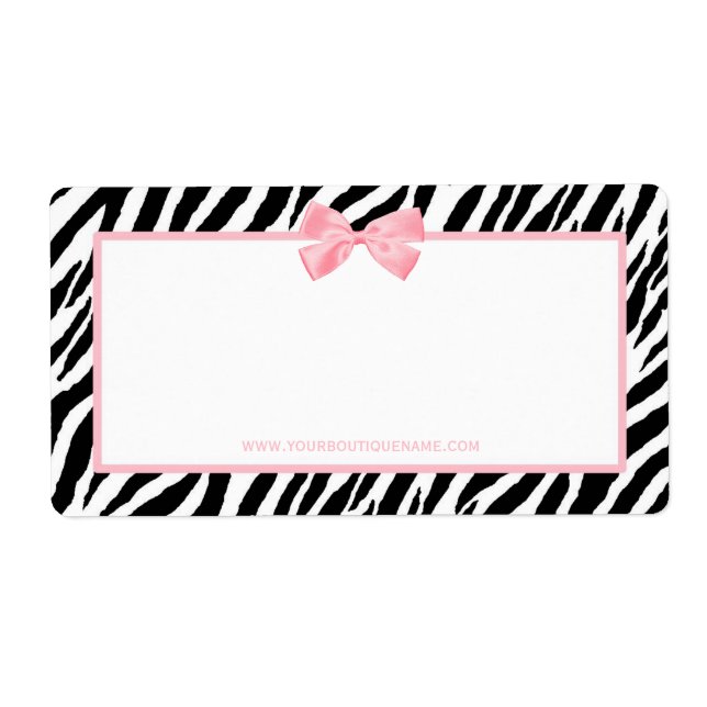 Chic Zebra Print Boutique Light True Pink Ribbon Label (Front)