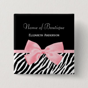 Chic Zebra Print Boutique Light True Pink Ribbon Pinback Button