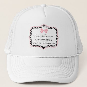 Chic Zebra Print Boutique Light True Pink Ribbon Trucker Hat by GirlyBusinessCards at Zazzle
