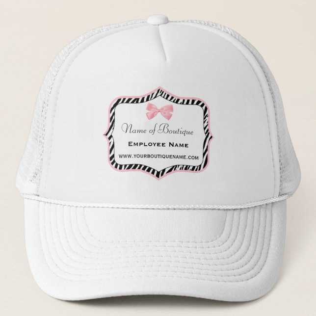 Chic Zebra Print Boutique Light True Pink Ribbon Trucker Hat (Front)