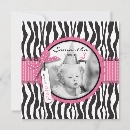 Chic Zebra Print &amp; Cupcake Birthday Photo Template Announcements