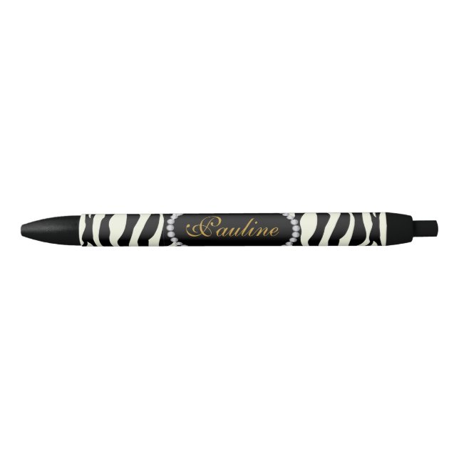 Chic Zebra Print Faux Diamond Monogram Pen (Front)
