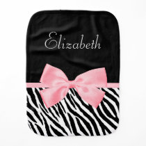 Chic Zebra Print Girly Light Pink Ribbon Baby Name Baby Burp Cloth Chic Zebra Print Girly Light Pink Ribbon Baby Name Baby Burp Cloth