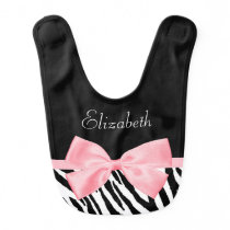 Chic Zebra Print Girly Light Pink Ribbon Baby Name Bib Chic Zebra Print Girly Light Pink Ribbon Baby Name Bib