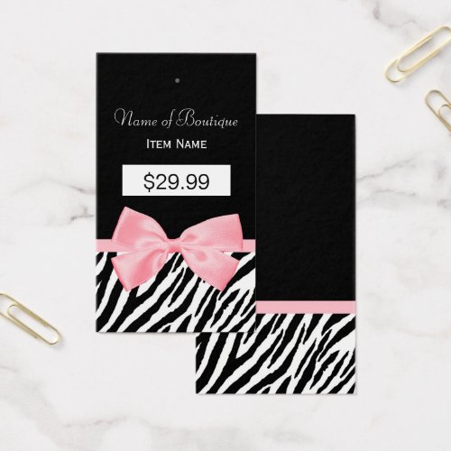 Chic Zebra Print Hang Tag Light True Pink Ribbon 2 Business Card
