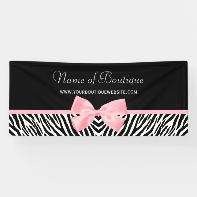 Chic Zebra Print Light Pink Ribbon 6 ft Banner (Horizontal)